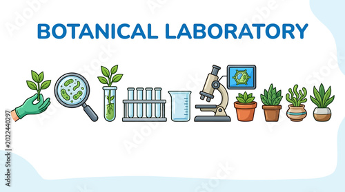 Botanical laboratory equipment and plants for scientific research and experiments