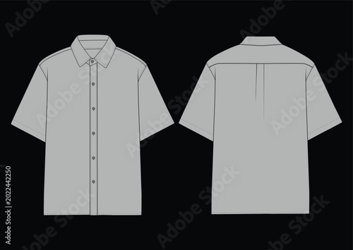 Short sleeve button up shirt mockup vector front and back views with button