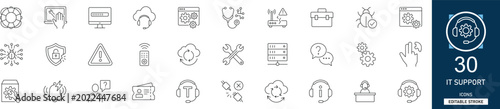 Foto IT support line icon set with 30 icons: technical assistance, help desk, computer repair, customer service, software help, network troubleshooting