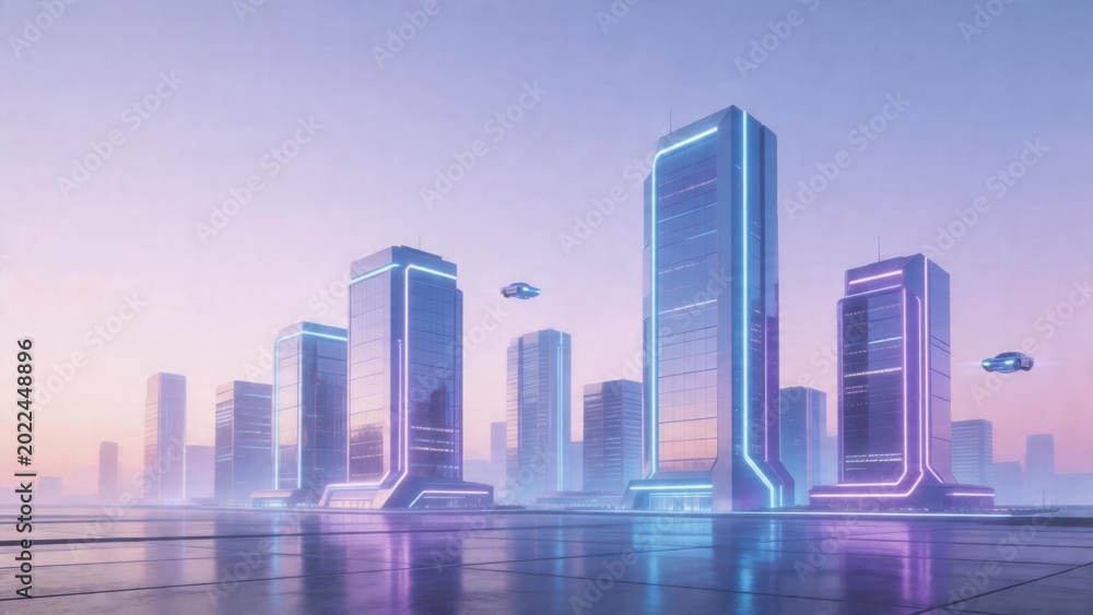 Fototapeta premium Futuristic cityscape with flying vehicles