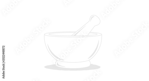 Simple white outline drawing of a mortar and pestle, a traditional tool for grinding and crushing ingredients.