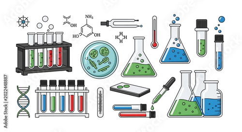 A comprehensive collection of scientific laboratory equipment and chemical glassware for various experiments and research.