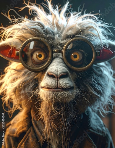 A fantastical creature with luminous fur and intricate details under warm lighting in a dark, curious setting.