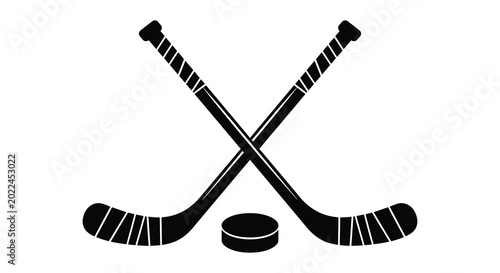 Canvas Print Crossed hockey sticks and puck black silhouette