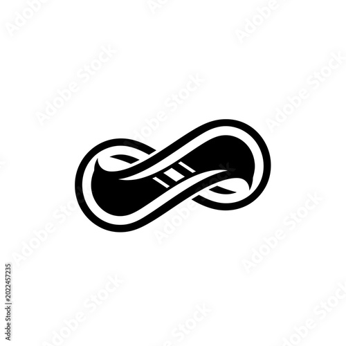 Abstract stylized infinity loop symbol in black and white silhouette