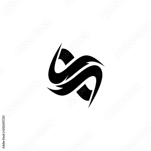 Abstract black and white minimalist logo design, stylized letter S symbol isolated on white background.