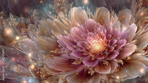 Abstract floral design with intricate patterns and soft hues  