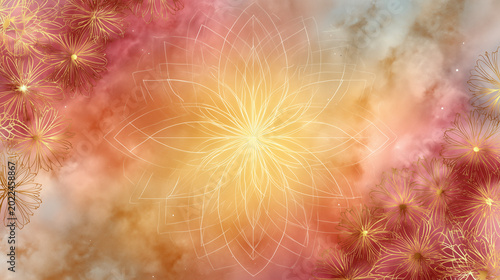 Abstract gradient background with floral patterns in warm colors  