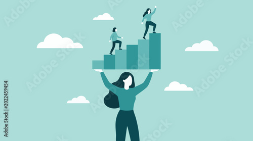 Fotografie Female empowerment, leadership, and career growth concept with women climbing st