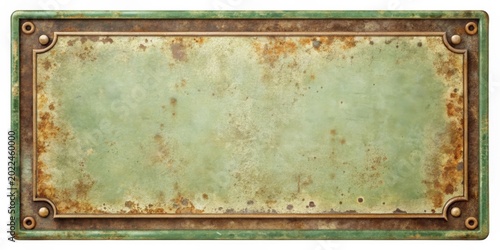 Rustic Weathered Metal Rectangular Plaque with Decorative Border and Rivets, Ideal for Vintage Designs and Retro Projects