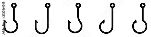 Bild auf Leinwand Set of five various black outline fishing hook icons representing angling equipm