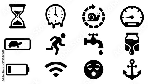 Foto Slowness and Low Performance Concept Black Silhouette Icon Set