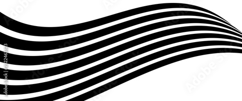 Tableau sur toile Black on white abstract perspective line wave stripes with 3d dimensional effect isolated on white