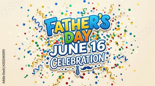 Fathers day june 16 celebration with colorful confetti and stars