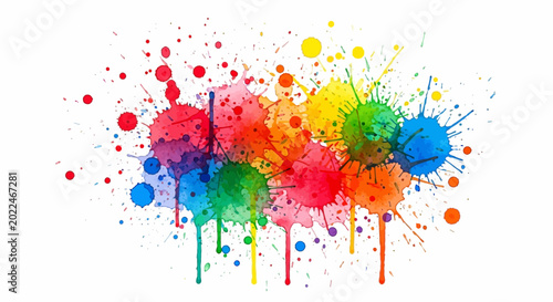 Canvas Print Colorful paint splatters, vibrant ink blots, rainbow art, creative background