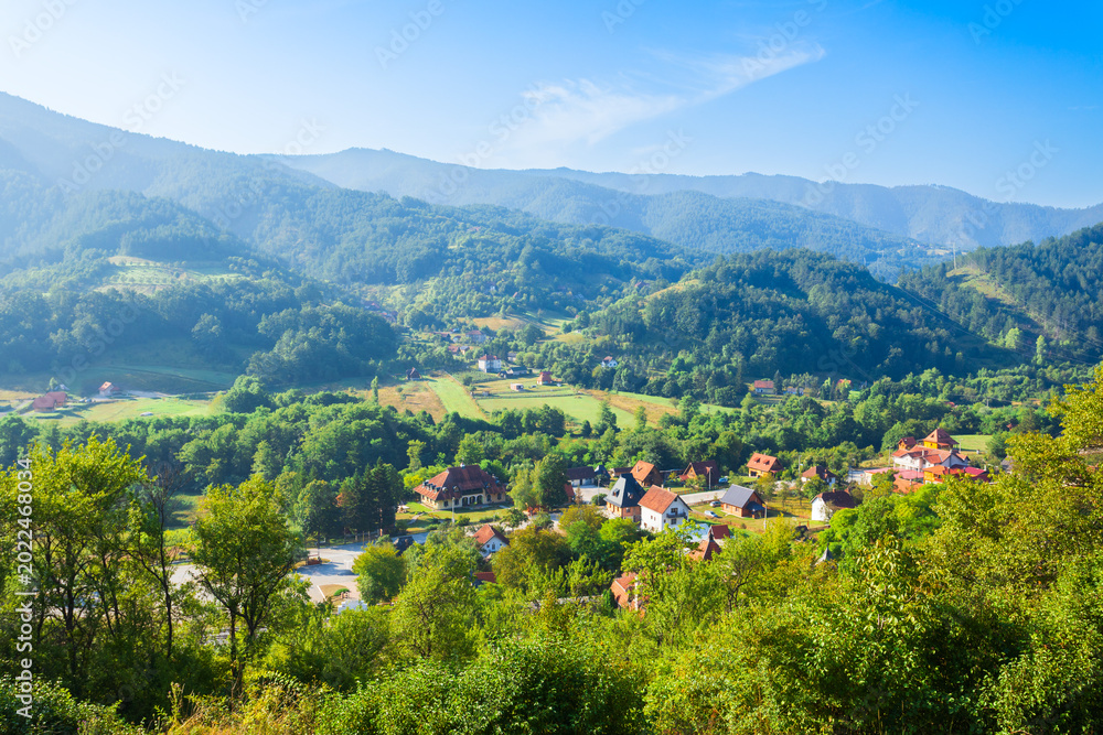 Obraz premium Panoramic aerial view of Mokra Gora village in mountains, Serbia