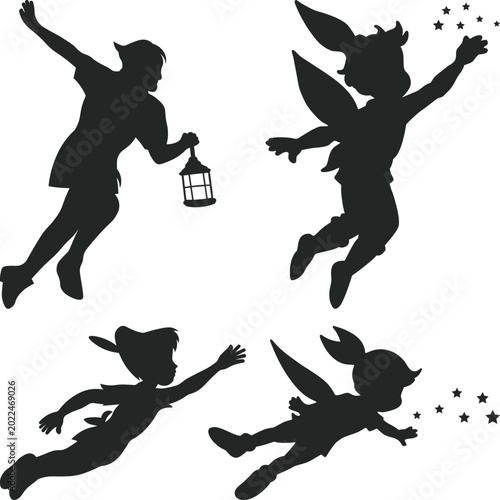 Φωτογραφία Peter Pan Flying Silhouette Elements Collection, Peter Pan Bundle SVG, Peter Pan