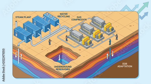 Billede på lærred Industrial Geothermal Power Plant Diagram Showing Energy Production Process