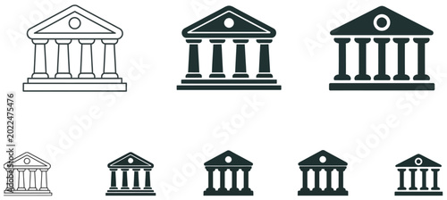 Konstfotografi Professional bank building vector icons collection with columns and pediment for