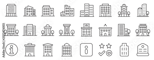 Obraz na płótnie Comprehensive collection of city building line icons for urban planning and desi