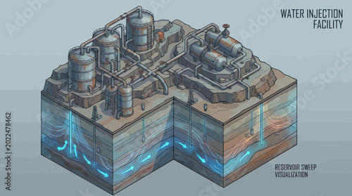 Water Injection Facility Diagram Illustrating Underground Process.