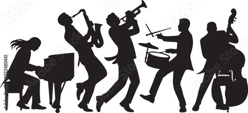 Canvas Print Jazz blues musician playing acoustic guitar silhouette vector