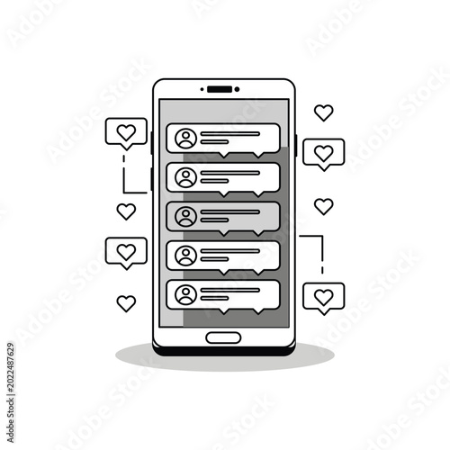Minimal Smartphone with Social Media Messages Line Art Icon