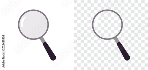 Fotografija Magnifying glasses with black handles and gray frames on white and transparent b