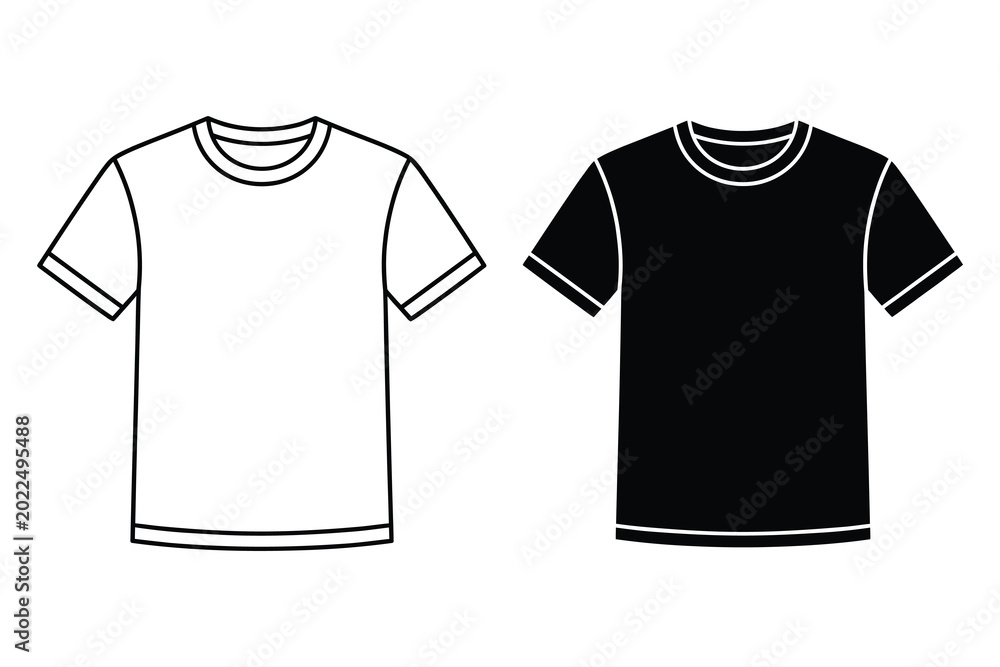 Fototapeta premium T shirt mockup set black and white line art apparel template