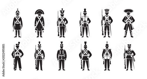 Photos Detailed Silhouettes of Historical Military Officers and Soldiers in Uniform