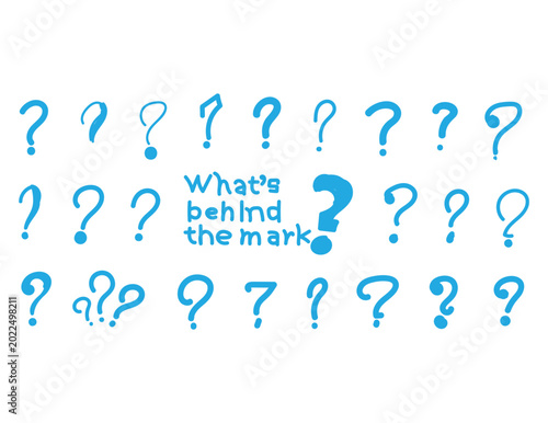 Question mark icons, blue symbols, What's behind the mark, vector graphics
