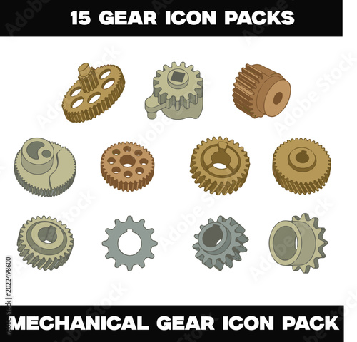 Vector Industrial Gear and Sprocket Icons - Mechanical Engineering & Hardware Component Set