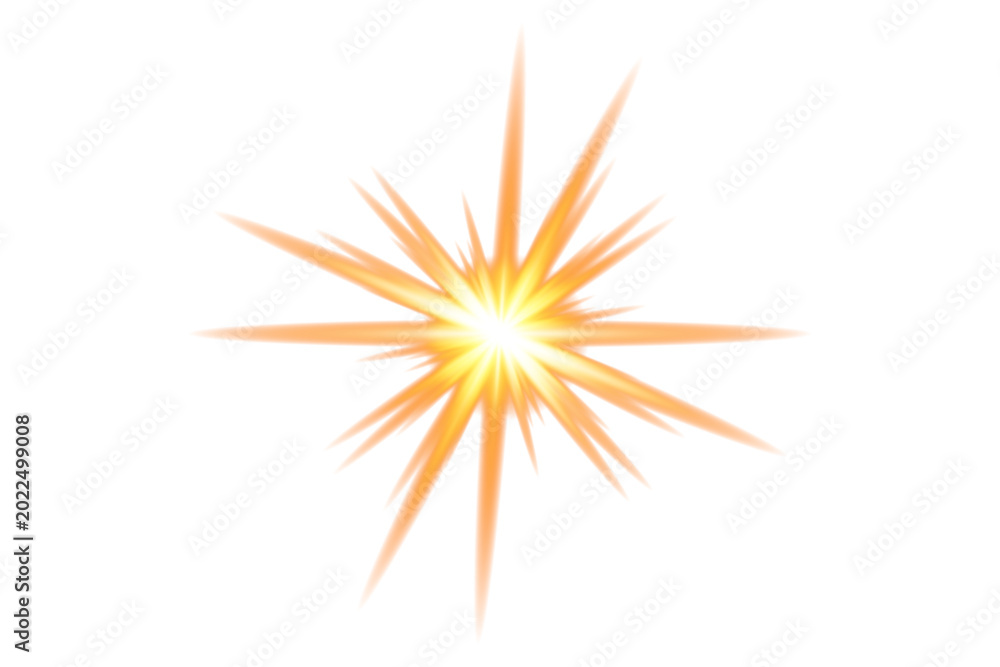 Fototapeta premium Bright orange starburst explosion with radiant light streaks on white