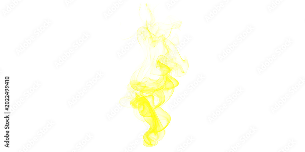 Obraz premium Bright yellow smoke swirl isolated on black background abstract vapor mist texture for creative design and motion effect