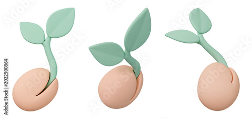 Fotografie Seed seedling sprout plant leaf growth startup investment business, esg sustainability corporate strategy development, agriculture profit revenue yield, clay pastel asset set, 3d illustration