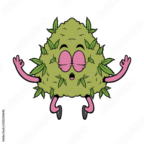 Cute Cannabis Bud Mascot Meditating Cartoon Illustration