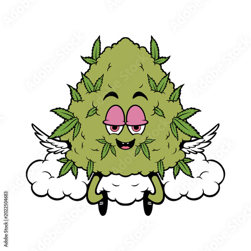 Cute Floating Cannabis Bud Mascot Cartoon Vector
