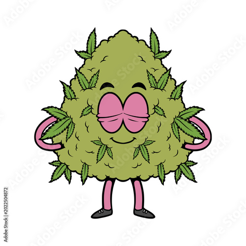 Cute Cannabis Bud Mascot Standing Relaxed Cartoon Vector Illustration