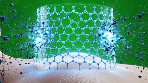 Ultra-Macro Abstract Visualization of Preventive Environmental Interaction with Skin Surface Under Vibrant Green Background