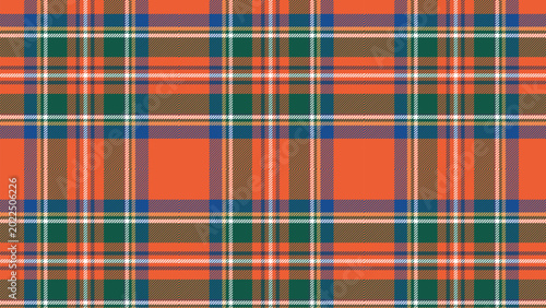 Classic tartan plaid pattern in orange green blue and white