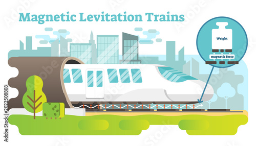 Schilderij op canvas Magnetic levitation train concept illustration, transparent background