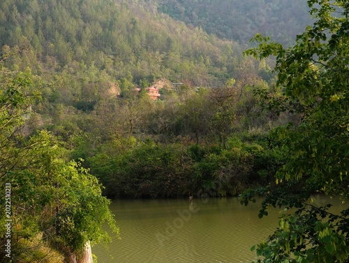 lake and house in the forest