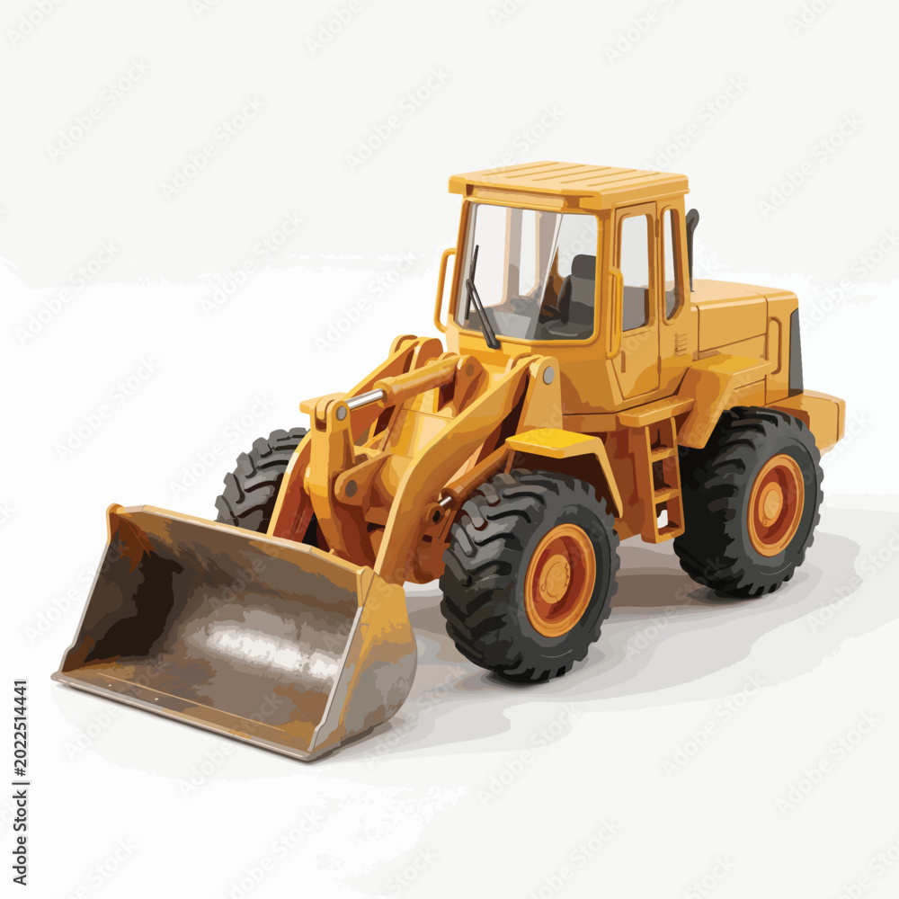 Fototapeta premium Yellow wheel loader with front bucket on white background.