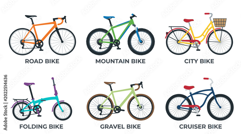 Obraz premium Bicycle Types Flat Vector Icon Set