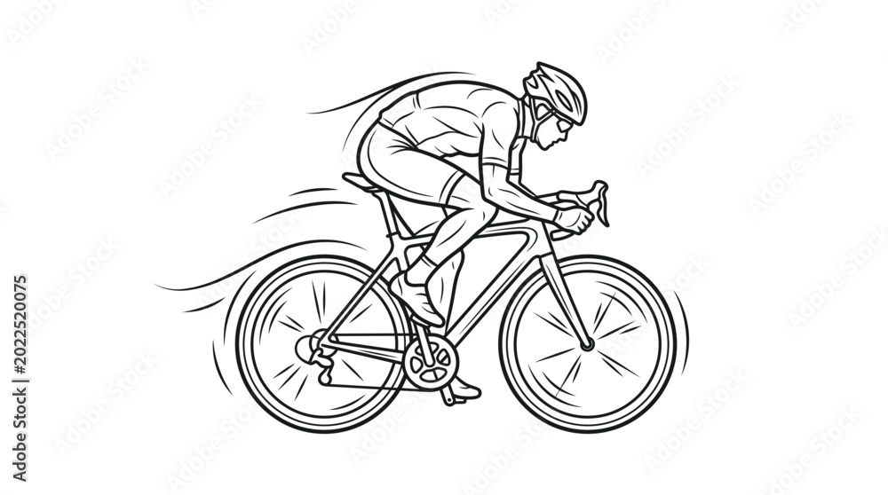 Fototapeta premium Cyclist Speeding on Road Bike, Athletic Man Riding Bicycle, Dynamic Motion Illustration