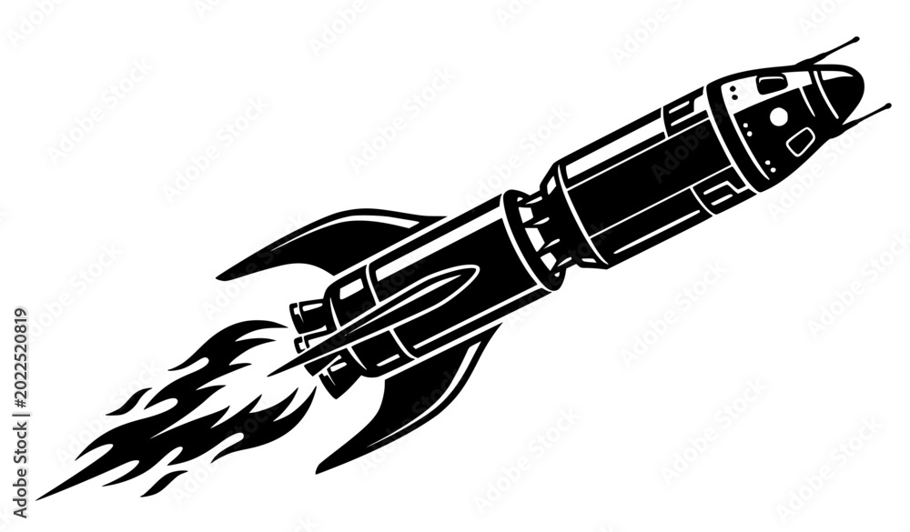 Obraz premium Modern rocket ship silhouette vector illustration isolated on white background