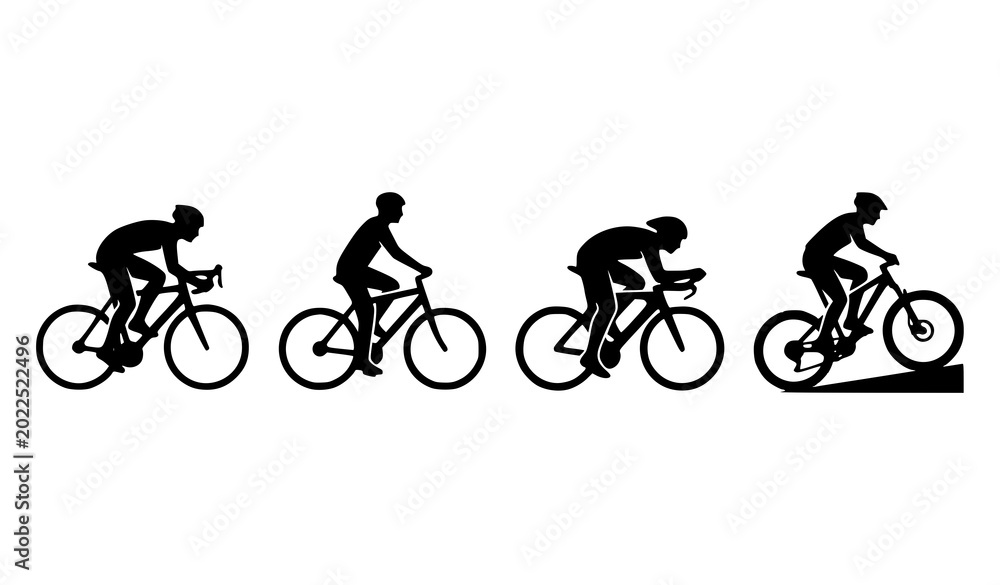 Naklejka premium Minimal cyclist logo vector icon design with man riding bicycle silhouette in dynamic motion on white background