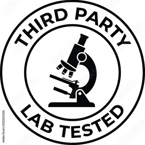 Third Party Lab Tested Round Badge with Microscope Black and White Seal Stamp Vector Illustration