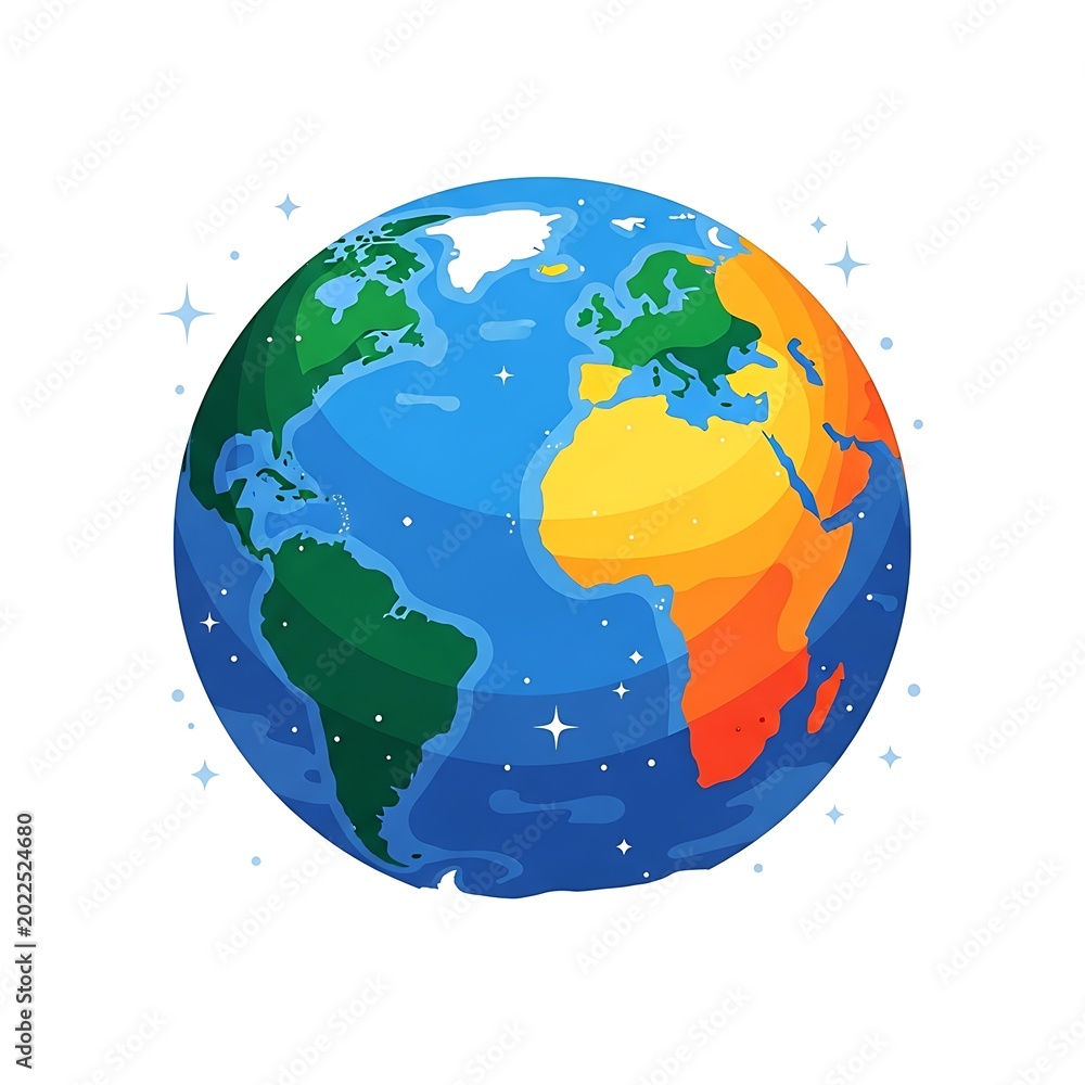 Fototapeta premium Colorful world map with continents and blue oceans
