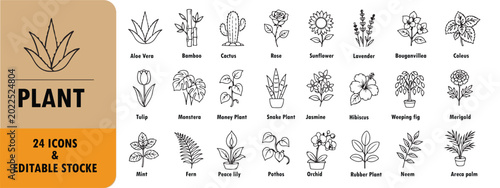 A set of plant line icons
